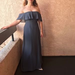 Gray, off-the-shoulder, formal dress from TOBI.